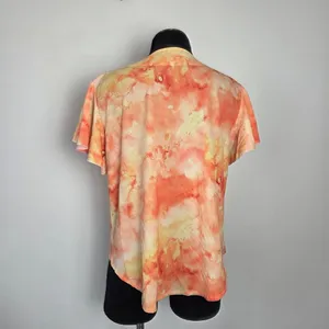 Orange Tie Dye Blouse Top Flutter Sleeves Feminine Fun Summer Hippie Gypsy Large thumbnail 4