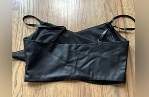 NWT 12th tribe faux leather tie front top large black thumbnail 5