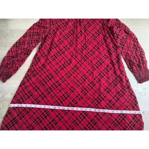 EUC Tommy Hilfiger Womens Red Flocked Plaid Flowy Dress velvet detail Size 14 thumbnail 8