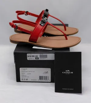 Coach Womens Gracie Thong Sandals Size 6.5 Red Leather Flats Quiet Luxury Resort thumbnail 1