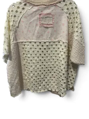 M POL Patchwork Cream and Beige Crochet Sleeve Cardigan thumbnail 6