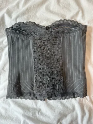 Edikted Gray Lace Pinstripe Corset Top thumbnail 3