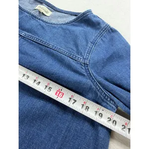Madewell Denim Shift Dress Medium Wash Frayed Hem Long Sleeve Blue G7926 thumbnail 7
