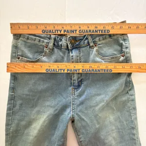 NWT Aaron and Amber Light Blue Flare Bell Bottom Jeans Raw Hem High Waist Sz M thumbnail 7