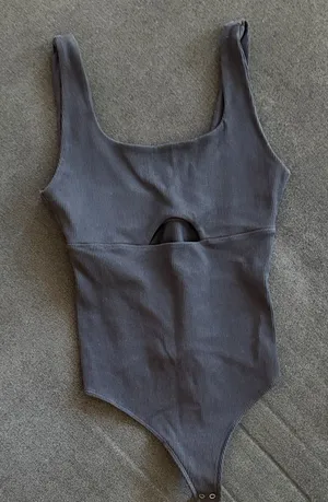 Abercrombie & Fitch Black Ribbed Bodysuit with Front Cutout thumbnail 1