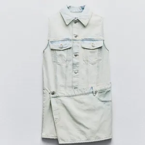 NWT ZARA LIGHT BLUE TRF MINI DENIM DRESS With Attached Skirt Bloggers Fave Medi thumbnail 5