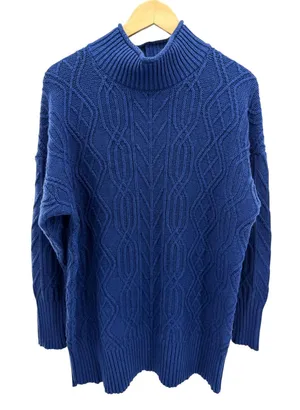 Pendleton Blue Cable Knit Sweater Womens XL Mock Roll Neck Diamond Fisherman Vtg thumbnail 1