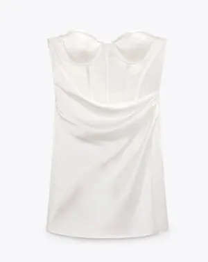 Zara dress white wedding corset bridal shower mini sleeveless satin lingerie effect thumbnail 7