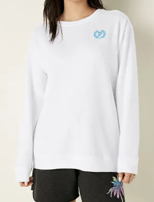 Victoria Secret Pink Fleece Crewneck Campus Sweatshirt in White, Size XS‌‌ thumbnail 1