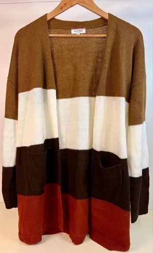ANDREE BY UNIT Colorblock Open Front Cardigan - Brown, Cream & Rust thumbnail 1