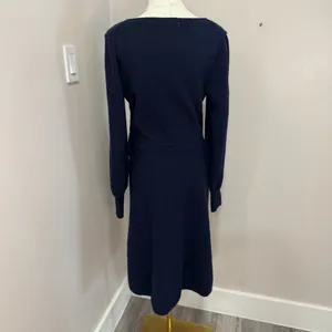 Boden‎ Navy Blue Square Neck Wool Alpaca Blend Knit Midi Dress US 8R thumbnail 4