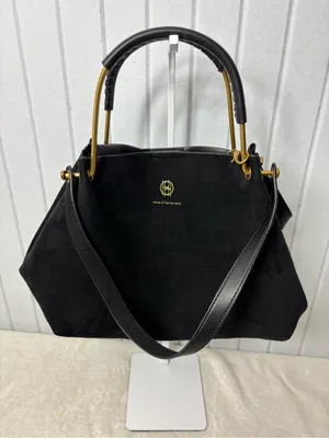 House Of Harlow 1960 Black Faux Suede Luxe‎ Satchel Wristlet Bag thumbnail 3