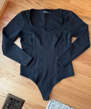 Abercrombie Soft A&F Collection Sweetheart Neck Long Sleeve Bodysuit Black Large thumbnail 1