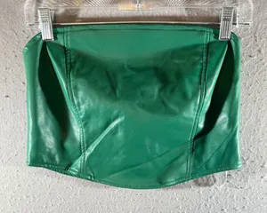 1052 | NWT Kendall & Kylie Vegan Leather‎ Edgy Corset Tube Top Green Womens M thumbnail 1