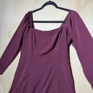 Abercrombie & Fitch Burgundy Babydoll Mini Dress Long‎ Sleeve Size L thumbnail 2