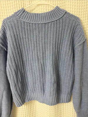 Free People Bell Song Texture-Knit Sweater Vintage Blue Periwinkle Medium thumbnail 7