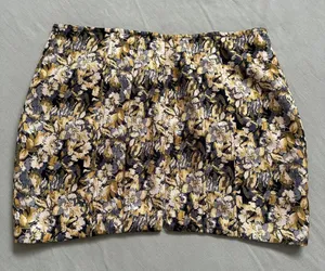 Lioness Large Floral Print Black Gold Retro Mod Low Waisted Mini Skirt Tapestry thumbnail 1