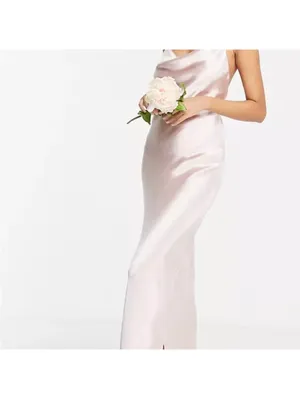 Asos Satin Cami Maxi Slip Dress Open Back Blush Pink Bridesmaid Wedding US4 NWT thumbnail 2