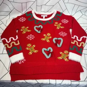 Celebrate Together Ugly Christmas Sweater‎ M Red Gingerbread Candy Cane Glitter thumbnail 3