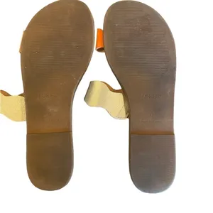 J.Crew Scalloped gold Metallic orange Leather Sandals slides Resortwear Vacation thumbnail 9