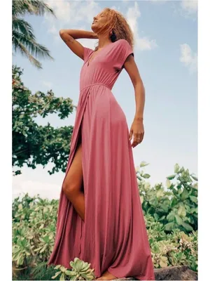 NWT Lulus Easy for Me Rusty Rose Short Sleeve Stretch Jersey Maxi Dress - Medium thumbnail 10