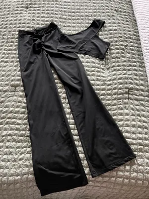 black off the shoulder crop top and pants set #loungewear #outfit thumbnail 1