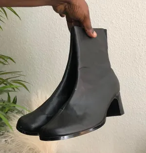 2000s Y2K Black Genuine leather square toe chunky sleek ankle mid calf boots-Women 7.5M #Gothic #grunge #subversive #gorpcore #whimsygoth #matrix #biker thumbnail 2