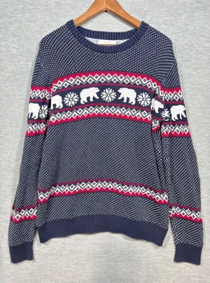 Aspen Womens Sweater XL Navy Blue‎ Bear Snowflake Fair Isle Ugly Christmas thumbnail 1