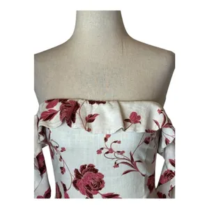 Misa Los Angeles Dress‎ Women XS White Red Abstract Peony Floral Linen Oona Midi thumbnail 5