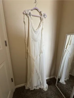 Seni‎ Moto Ozun Maxi Dress Sz L Ivory Ruffle Dreamy Romantic NEW thumbnail 3