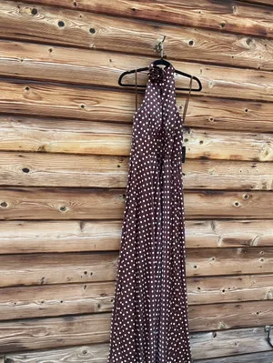 IEENA FOR MAC DUGGAL Size 10 Brown Polka Dot A-Line Halter Gown Rosette FLAWS thumbnail 6