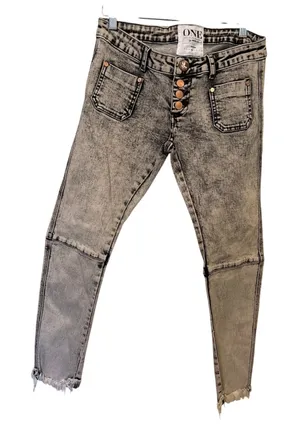 NWT One Teaspoon Sz 26 Harley Super Dupers Acid Wash Button Fly Skinny Jeans thumbnail 1