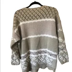 Vintage 90s Tan Floral Embroider Knit Gold poms Cottagecore Grandmacore Sweater thumbnail 9
