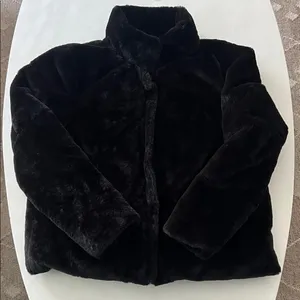 ZARA FAUX FUR SHORT FULL ZIP COAT JACKET in Black Sz Large thumbnail 2