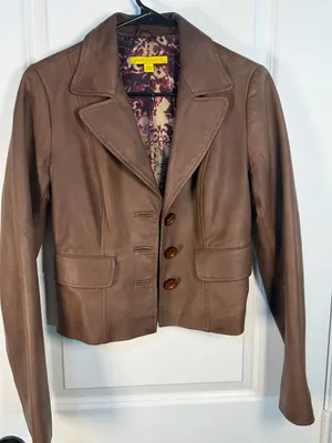 John Carlisle Women's Brown Leather Blazer Jacket Size S thumbnail 3