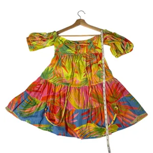 Farm Rio Tropical Print Puff Sleave Mini Dress XS Resort Vacation Sundress thumbnail 12