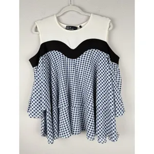 P. Luca Milano Women's Off The Shoulder Gingham Tiered‎ Ruffle Blouse Size L NEW thumbnail 7