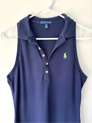 Ralph Lauren Sleeveless Polo Mini Dress Navy Blue Green Embroidered Pony Preppy thumbnail 2