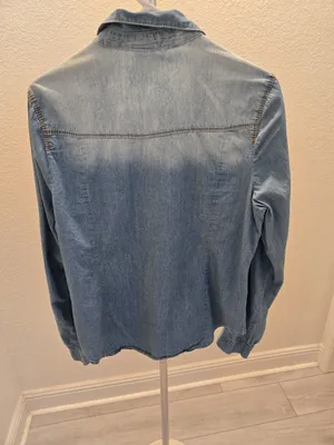 Laura Ashley Denim Womens XL Western Pearl Snap Button Denim Shirt Acid Wash Y2K thumbnail 7