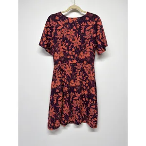 PACT Easy Fit & Flare Dress Plum Botanical Organic Cotton Flutter Sleeve Small thumbnail 5