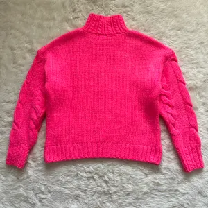 Anthropologie Sweater Mock Neck Cable-Knit Long Sleeve Neon Pink XXS thumbnail 4
