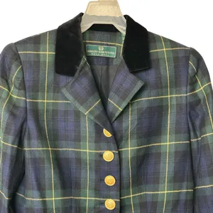 Embassy Row 2P VTG pure wool Plaid Tartan oxford timeless blazer thumbnail 4