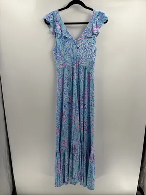 Lilly Pulitzer bohemian preppy ruffle vyra maxi blue long formal dress size 4 thumbnail 7