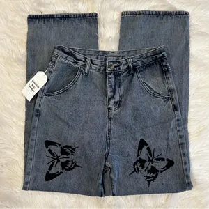 NEW Butterfly Print‎ High Rise Blue Gray Jeans Size Medium thumbnail 6