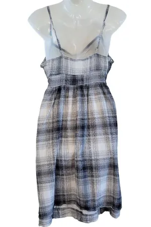 Converse One Star Cotton Plaid Sweetheart Neck Mini Skater Dress Size Medium thumbnail 2