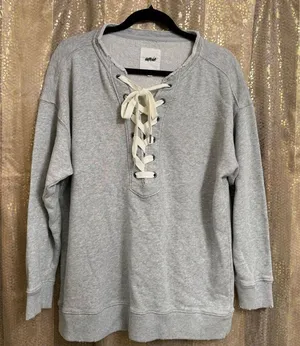Aerie Lace Up Oversized Relaxed Crew Sweatshirt Heather‎ Gray XS NWOT thumbnail 1