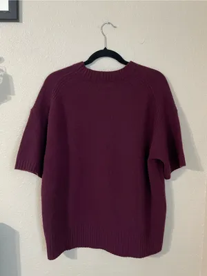 J. Crew Lambs Wool Oversized Sweater Tee Shirt Short Sleeve Size XS Burgundy thumbnail 12