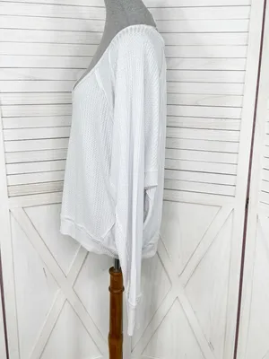 Free People Santa Clara Thermal Oversized Slouchy Top‎ Medium Blue White thumbnail 2
