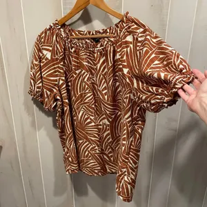 Cute Ann Taylor tropical deep orange flowy beach top pool breezy elastic trim thumbnail 6