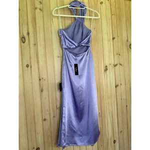 Lulus Perfectly Sleek Lavender Satin Halter Slip Midi Dress Holiday Extra Small thumbnail 7